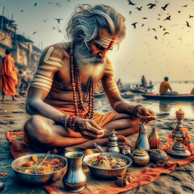 Hindu braahman at varanasi ghaat