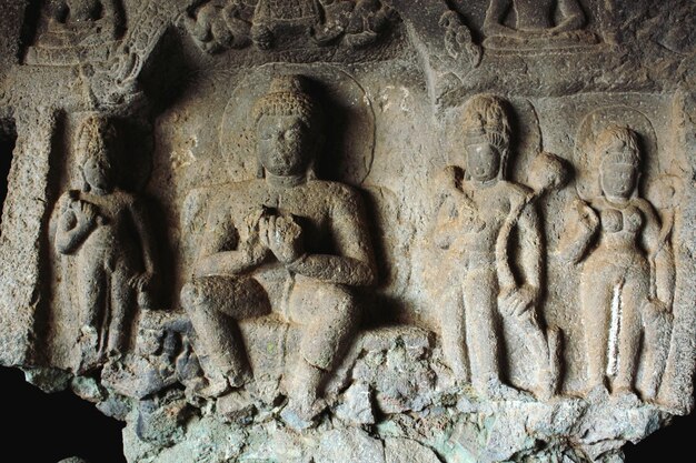 Hindu deities sculpture in cave