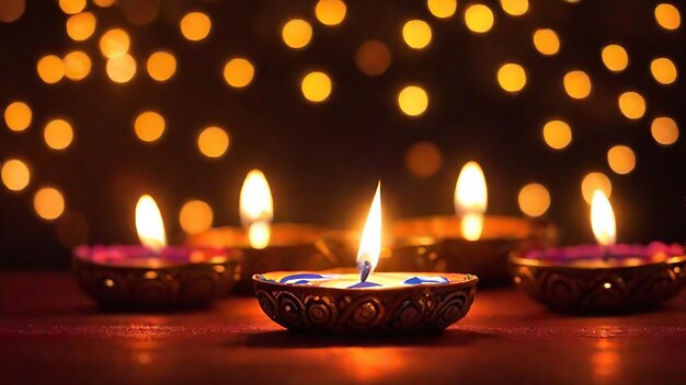 Hindu diwali festival with diya lamp and floral mandala on bokeh background generated by ai