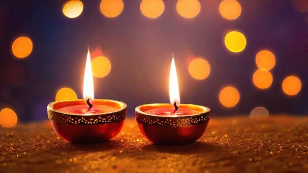 Hindu diwali festival with diya lamp and floral mandala on bokeh background generated by ai