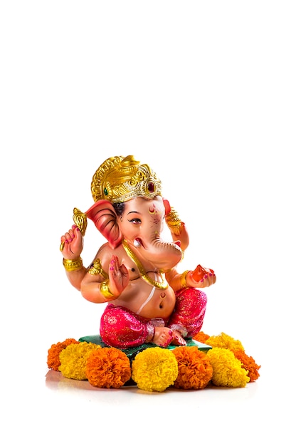 Hindu God Ganesha. Ganesha Idol on white.