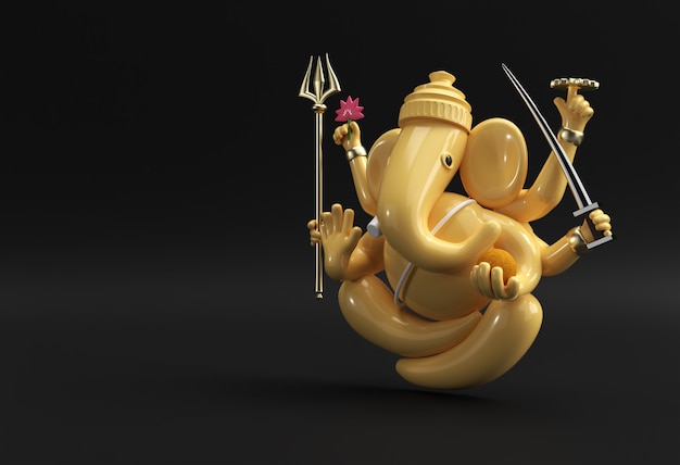 Photo hindu god ganesha statue- hindu religion festival concept elephant. 3d render illustration.