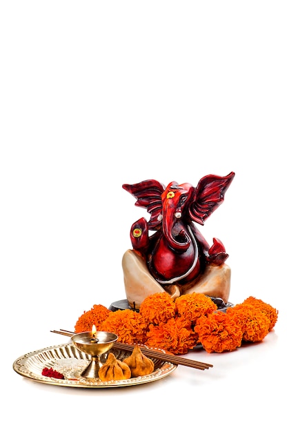 Hindu God Ganesha on white background