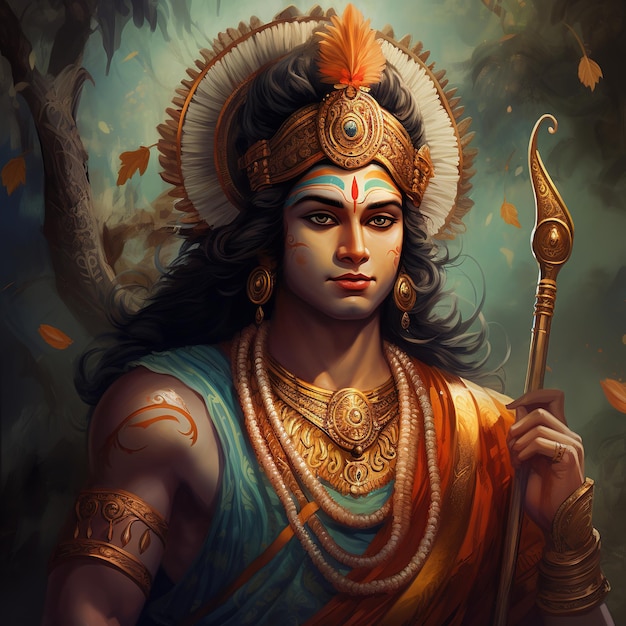 Hindu god Sri Rama with bow and arrows Shree Ram Navami or Dussehra celebration Generative Ai