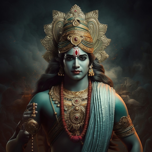 Hindu god Sri Rama with bow and arrows Shree Ram Navami or Dussehra celebration Generative Ai