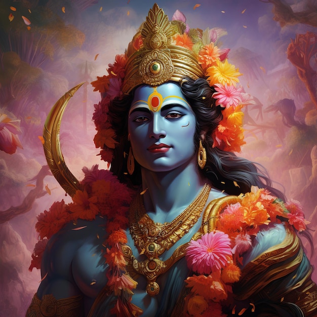 Hindu god Sri Rama with bow and arrows Shree Ram Navami or Dussehra celebration Generative Ai