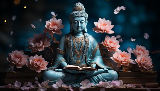 Photo hindu god vishnu indian lord of hinduism hari god of ancient india hindu deity sitting on lotus