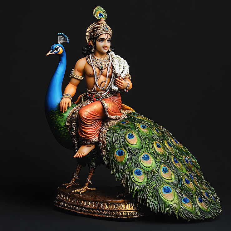 Photo hindu god vishnu riding a peacock statue