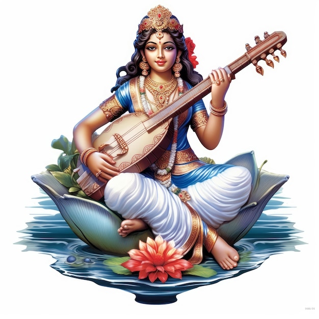 premium-photo-hindu-goddess-saraswati-mata-with-her-sitar