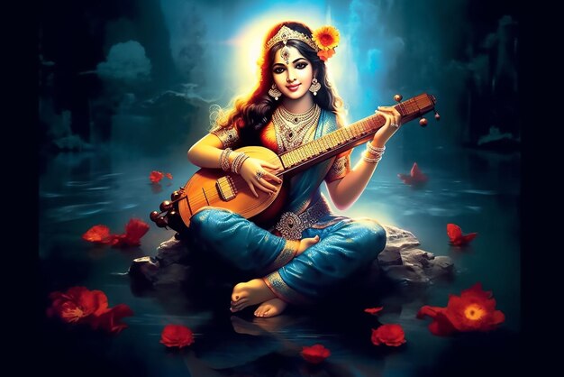 Photo hindu goddess saraswati