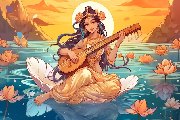 Photo hindu goddess saraswati