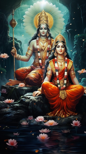 Hindu Indian lord Vishnu and goddess Lakshmi together generative AI