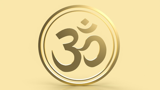 The  hindu ohm or om gold for religion concept 3d rendering