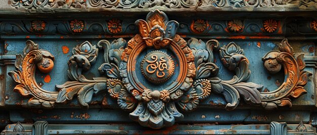 Hindu om symbol adorning a temple entrance the sacred sounds representation blends into the