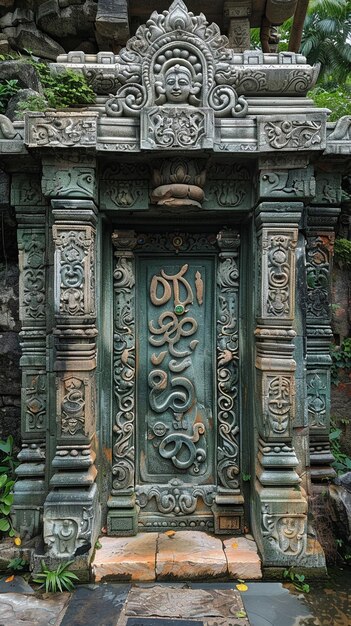 Photo hindu om symbol adorning a temple entrance the sacred sounds representation blends into the