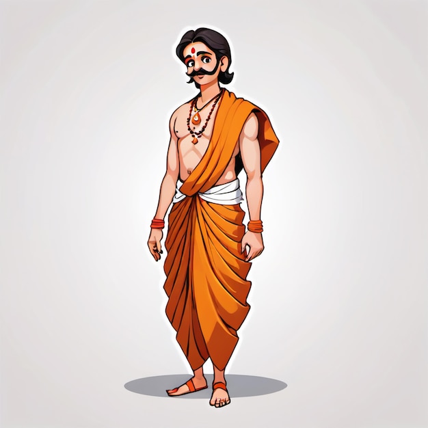 Hindu pandit 3d character hindu pujari illustration hindu dress dhoti man