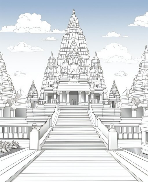 Hindu Temple Clean and Simple Coloring Page