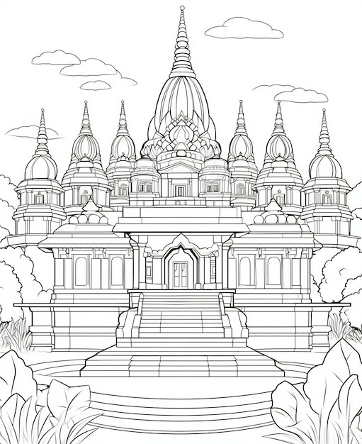 Hindu Temple Coloring Book Page