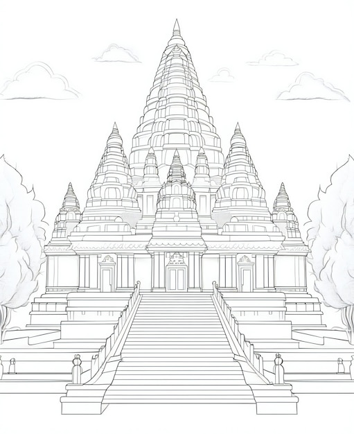 Photo hindu temple coloring page