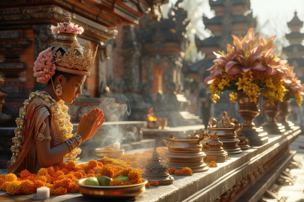 Photo hindu temple priest performs balinese new year ritual