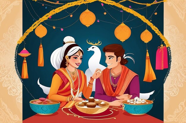 Hindu traditional bhai dooj wishes background with marigold and tilak design vector