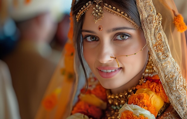 Hindu womanbride beside a mirror