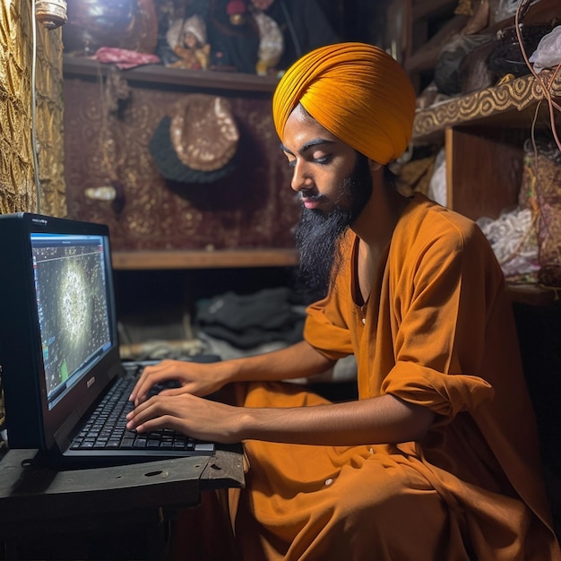 A hindusam monk working orange cloth