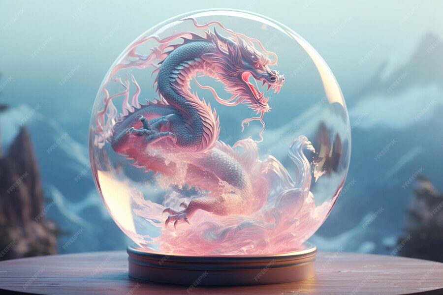 Premium Photo Hinese dragon inside a glass snowball Statuette of a