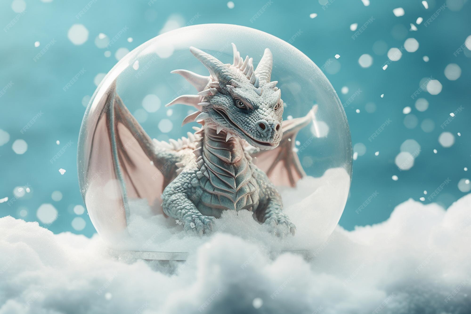 Premium AI Image hinese dragon inside a glass snowball Statuette of a