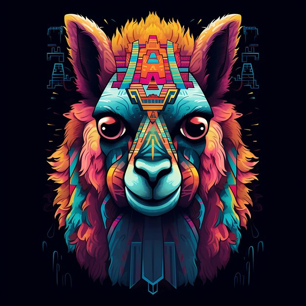 Hip colorful alpaca head design