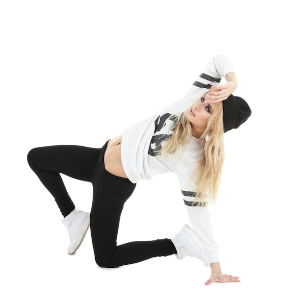 Photo hip hop dancer dancing isolated on white