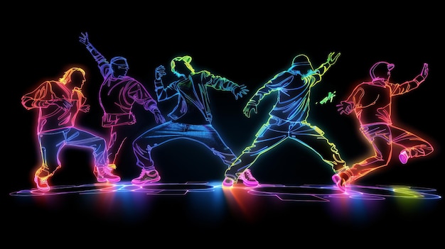 HipHop Dancing with Neon Glowing Outlines