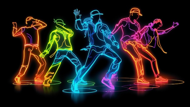 HipHop Dancing with Neon Glowing Outlines