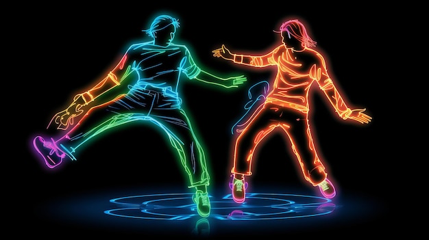 HipHop Dancing with Neon Glowing Outlines