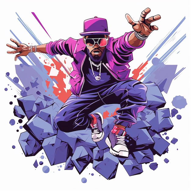 Foto vettore di cartoni animati di colore viola hiphop