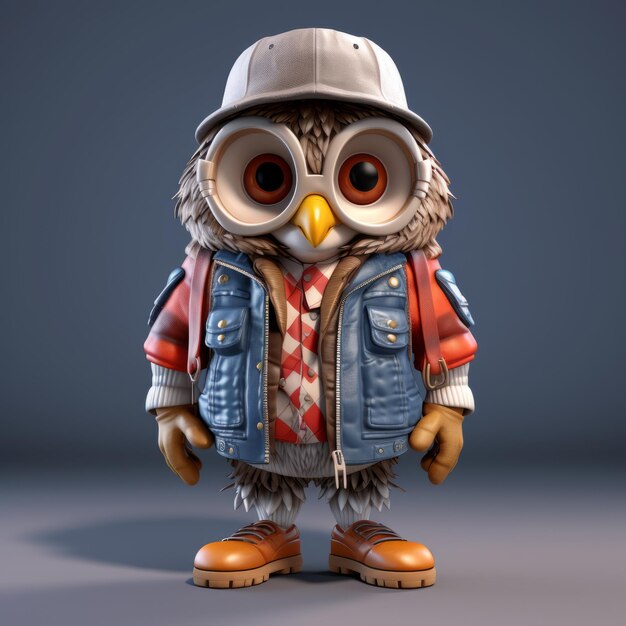 Photo hiphop style cartoon owl in winter by 3danimators