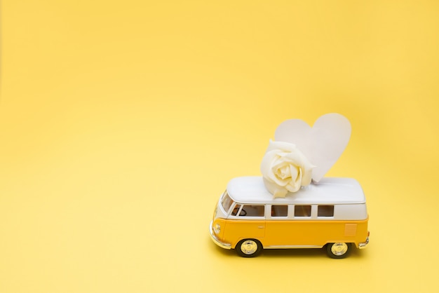 Hippie Bus with white Heart, Valentines Day Miniature Small Car