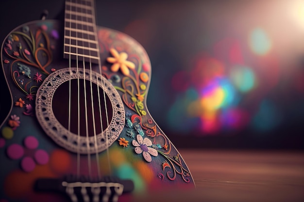 Hippie Colorful Guitar Expressive Music Instrument for Creative Souls