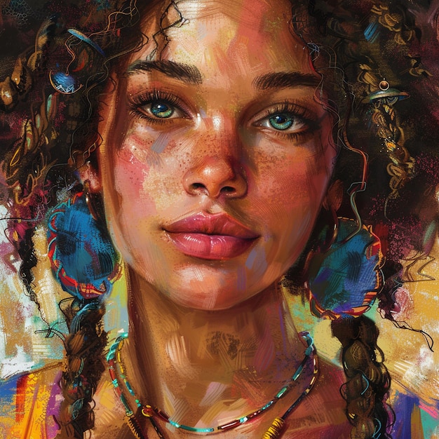 hippie girl with afro braids closeup portrait