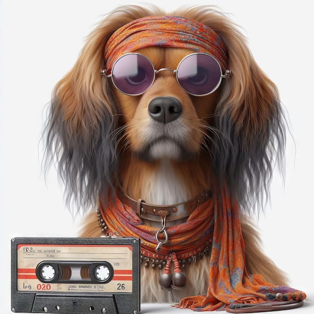 Hippie hond met zonnebril Boho stijl