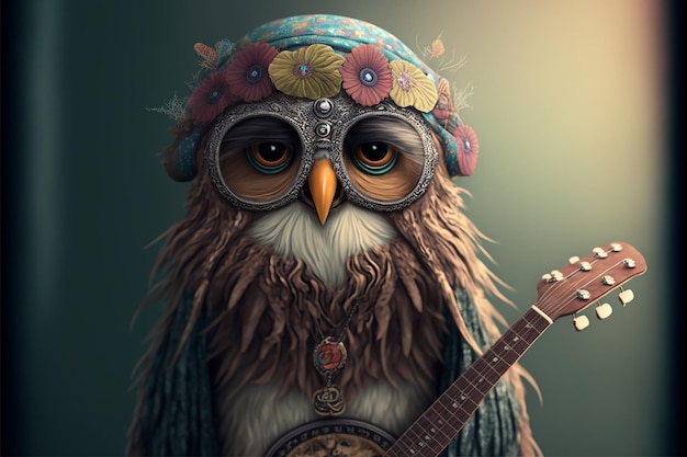 Hippie  owl bird, Generative ai