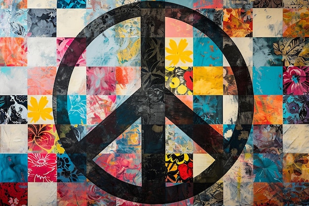 Hippie Peace Symbol Floral Patterns on BampW Background