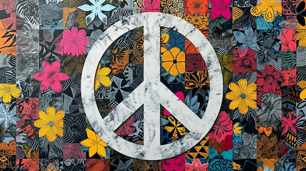 Hippie Peace Symbol Floral Patterns on BampW Background