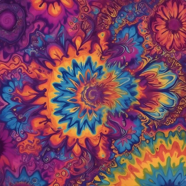 Hippie tiedye dreams psychedelic ornamental pattern