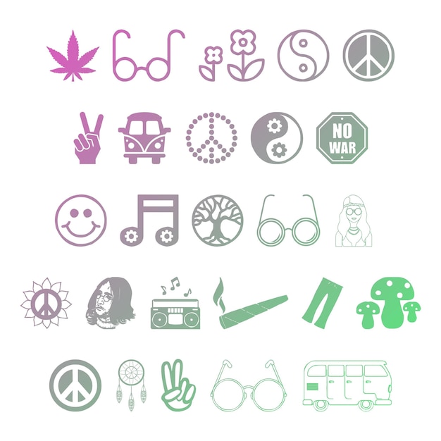 hippies iconen items gradiënt effect foto jpg vector set