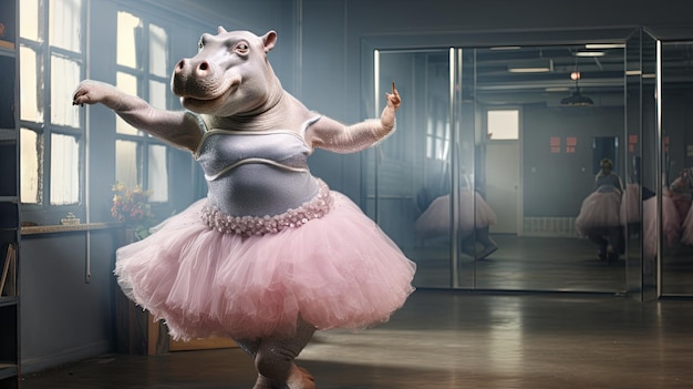 Foto hippo-ballerina oefent in een studio