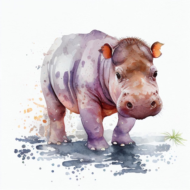 Hippo drawing watercolor Generative AI