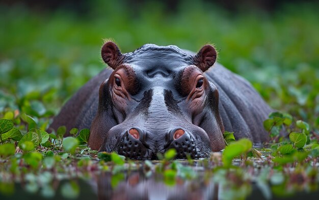 Hippo floating in the water Generative AI