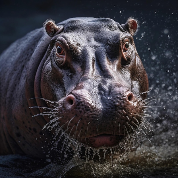 Photo hippo head close up