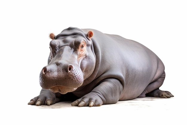 a hippo is laying down on a white surface